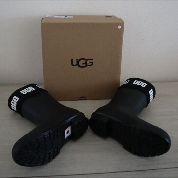 UGG 1110732 Women's Sz 5 Black Sienna Matte Graphic Logo Rubber Rain Boots - Picture 6 of 8